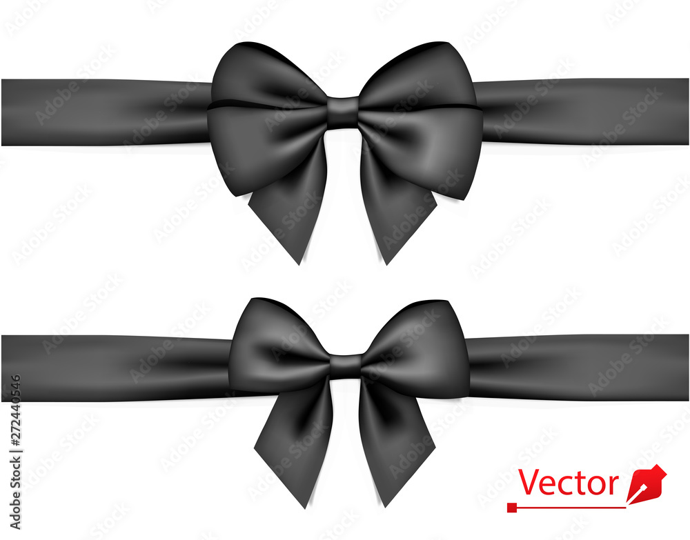 Black bow with horizontal ribbon isolated on white. Vector set of bows ...