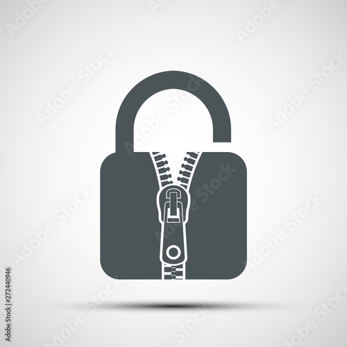 Icon door lock with a sewing zipper. Vector logo