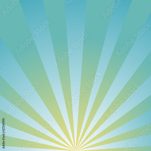 Sunlight retro faded background. turquoise color burst background.