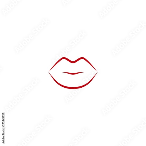 red woman lips contour. Flat line icon isolated on white. Kiss trace.