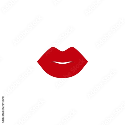 red woman lips imprint. Flat simple icon isolated on white. Kiss trace.