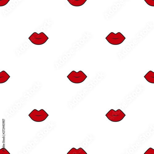 red lips with black outline on white background. Vector illustration. Love wrapping or wallpaper.