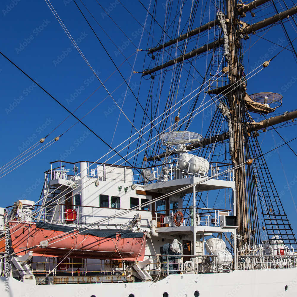 Main details of japanese Sailing Ship Nippon Maru in the Harbour of