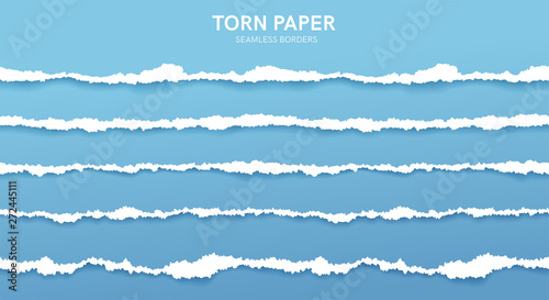 Seamless torn ripped paper layered isolated. Blue color. Transparent background. Realistic template. Simple modern design. Flat style vector illustration.