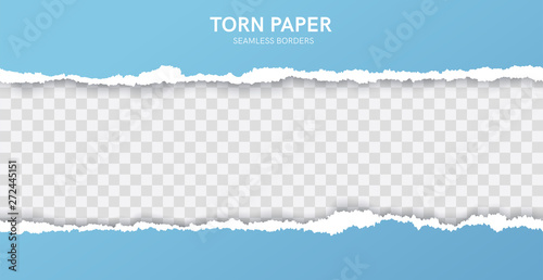 Seamless torn ripped paper layered isolated. Blue color. Transparent background. Realistic template. Simple modern design. Flat style vector illustration.