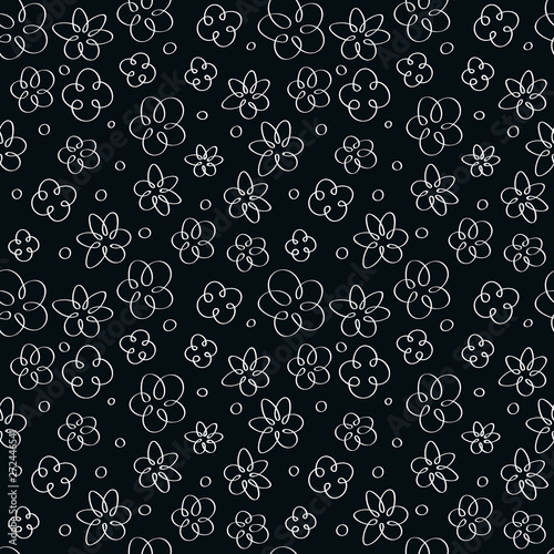 Doodle flowers on a black background. Vector seamless pattern. Use flower pattern for background, as fabric pattern or wrapping paper.