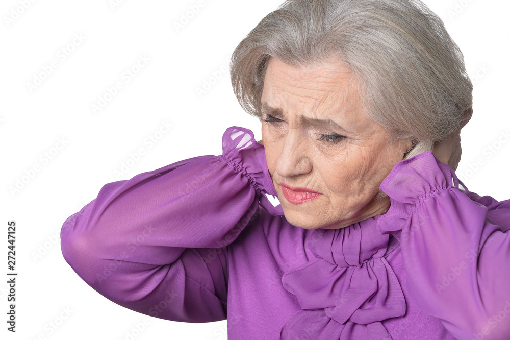 Portrait of thoughtful senior woman on white background Portrait of thoughtful senior woman on white background