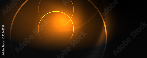 Dark abstract background with bright color neon lights and lines. Glowing background