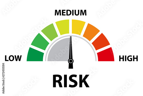 Medium Risk Speedometer. Risk control concept presentation.