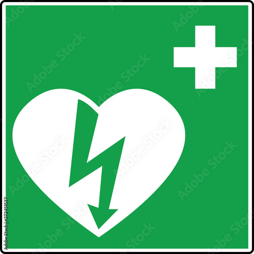 defibrillator emergency sign (D.A.E., A.E.D.)