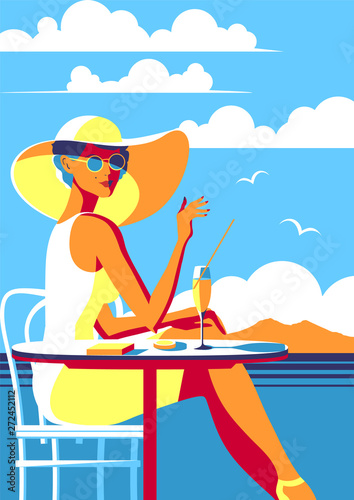 Dekoracja na wymiar  girl-with-a-phone-on-vacation-summer-poster