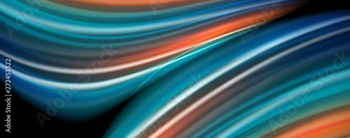 Modern rainbow liquid color flow colorful poster. Wave Liquid shape in black color background. Abstract composition