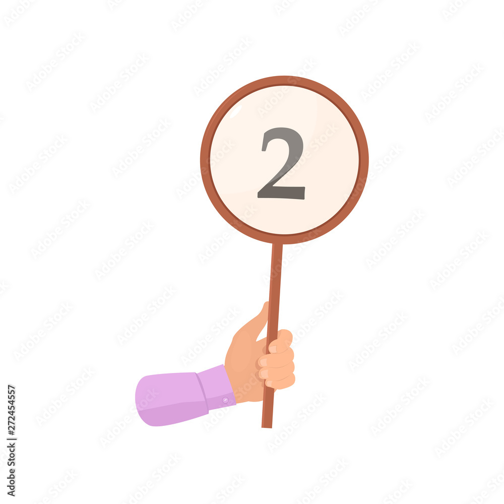 Round hand wood banner with number two, voting Round hand wood banner with number two, voting