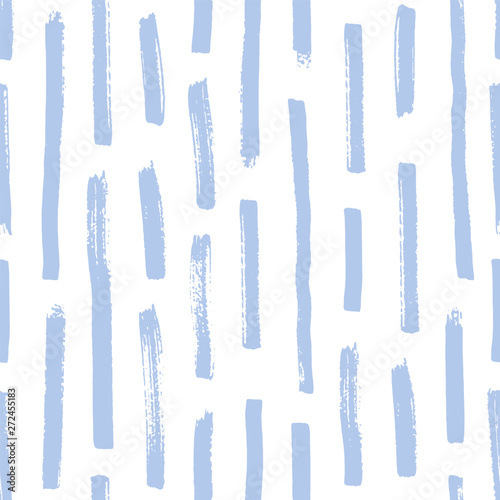 Trendy seamless pattern with rough blue brush strokes on white background