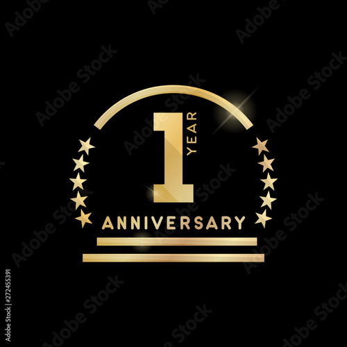 1st year anniversary golden emblem. Vector icon.