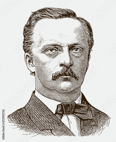 Portrait of Hermann Ludwig Ferdinand Helmholtz, historic German scientist. Illustration after engraving from 19th century