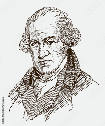 Portrait of James Watt, historic Scottish inventor, engineer and chemist, after engraving from 19th century
