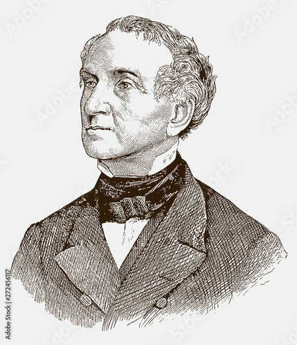 Historical portrait of professor Justus von Liebig, the famous german scientist. Illustration after antique engraving from 19th century