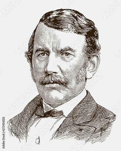 Historical portrait of David Livingstone the Scottish explorer. lllustration after engraving from 19th century