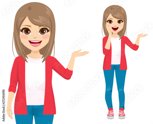 Young cute teenager girl with fashion casual clothes and different gestures