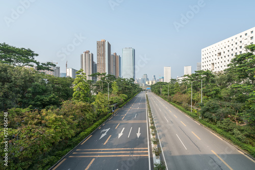 empty highway with cityscape and skyline of shenzhen China
