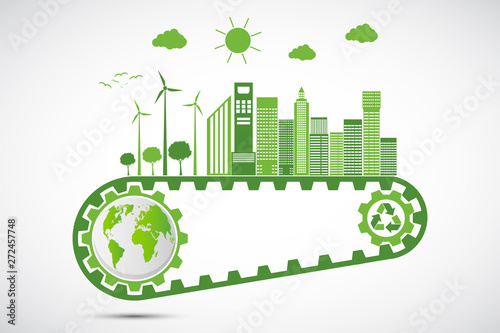 Ecology Saving Gear Concept And Environmental Sustainable Energy Development,Vector illustration