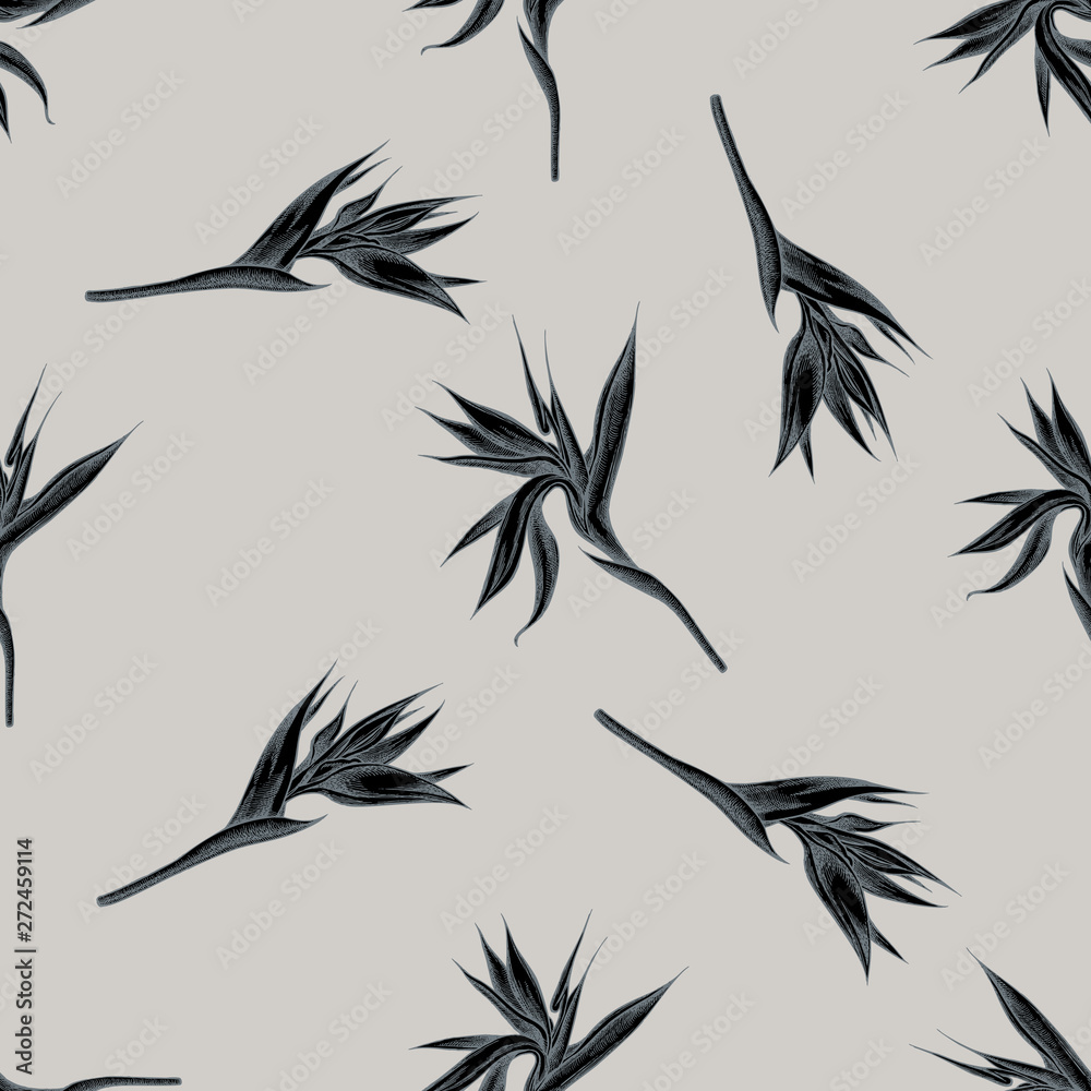 Seamless pattern with hand drawn stylized strelitzia Seamless pattern with hand drawn stylized strelitzia