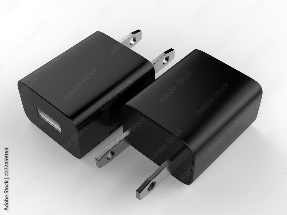 Blank Promotional USB AC Adapter Wall Charger. 3d Render Illustration.