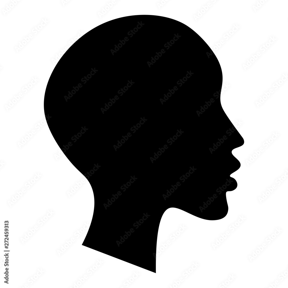 Elegant silhouette of bald or short haired female head and face. White and black style. Elegant silhouette of bald or short haired female head and face. White and black style.