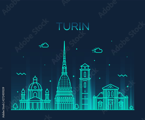Turin skyline Northern Italy Trendy vector style
