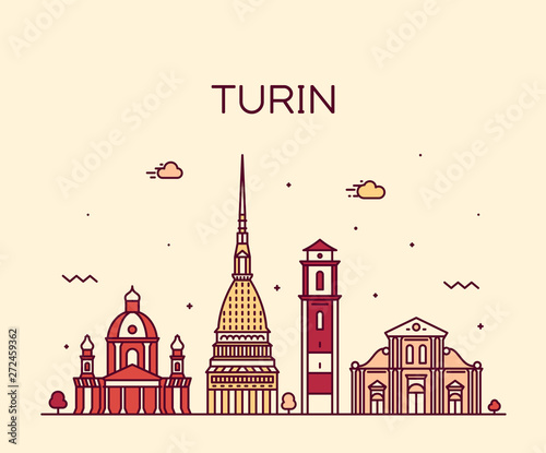 Turin skyline Northern Italy Trendy vector style