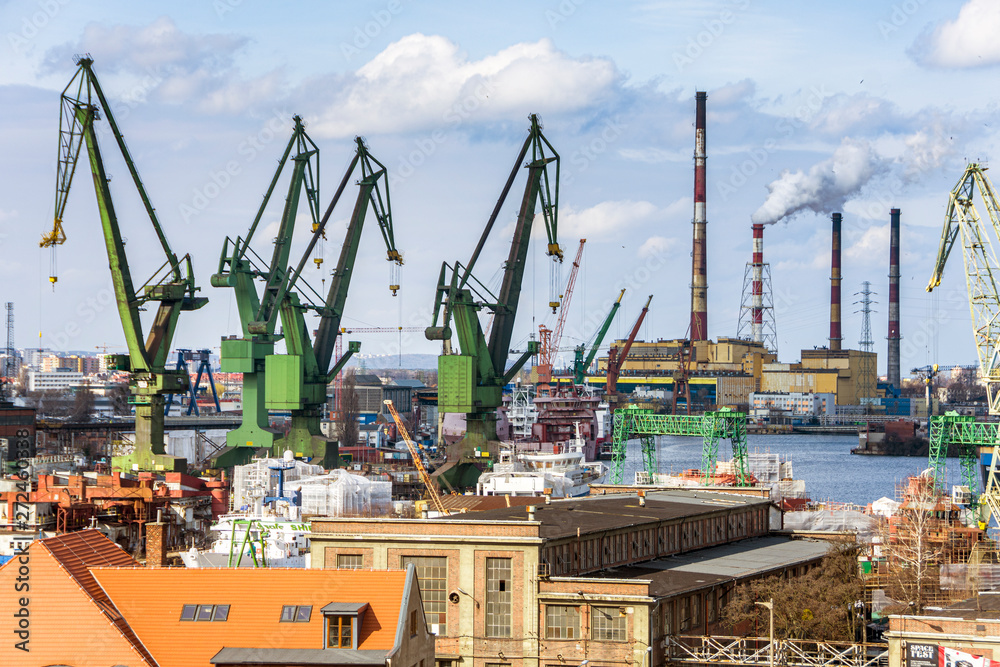 Shipyard dock port transport crane in Gdansk
