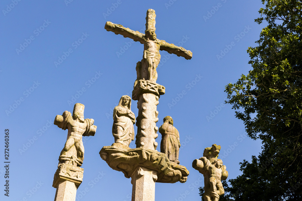 Guehenno, France. The Calvary of Guehenno, dating from 1550, one of the seven great calvaries (enclos paroissial) of Brittany (Bretagne) Guehenno, France. The Calvary of Guehenno, dating from 1550, one of the seven great calvaries (enclos paroissial) of Brittany (Bretagne)