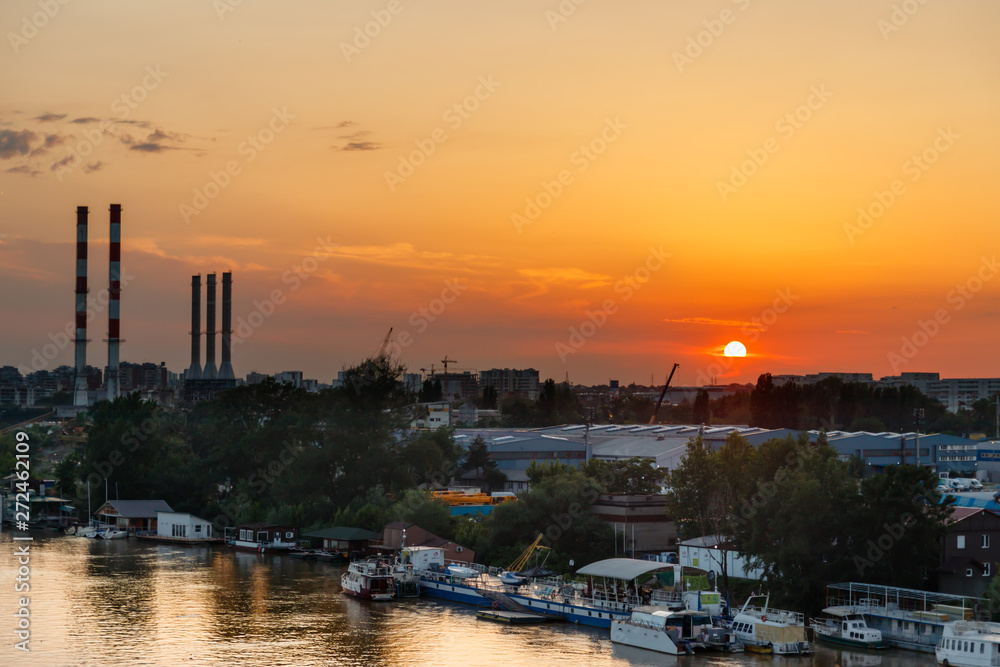 Sunset over the industrial area of Belgrade
