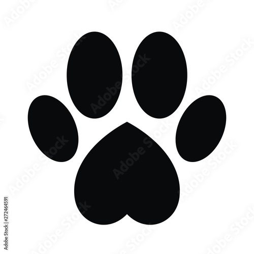 Dog or cat paw print with heart flat vector icon for animal apps and websites