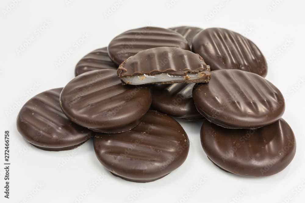 heap of chocolate discs with soft mint filling heap of chocolate discs with soft mint filling