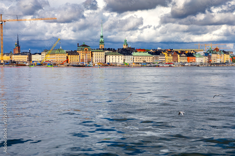 Stockholm. View of the city embankment of the island of Gamla Stan.