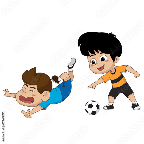 The story of the events in the soccer match.Children laughed when your opponent misses.Vector and illustration.