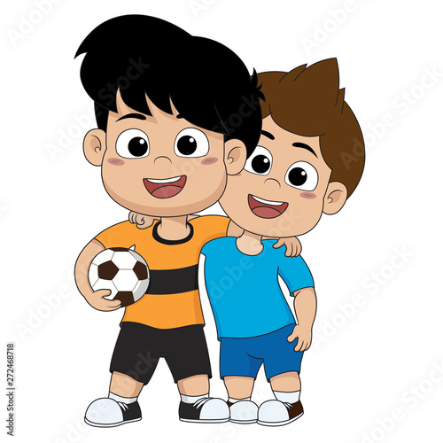 The story of the events in the soccer match.Despite the fight in the game. But when the end we're friends.Vector and illustration.