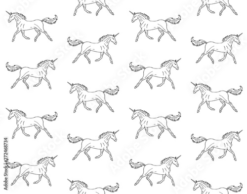 Vector seamless pattern of hand drawn doodle sketch unicorn isolated on white background 