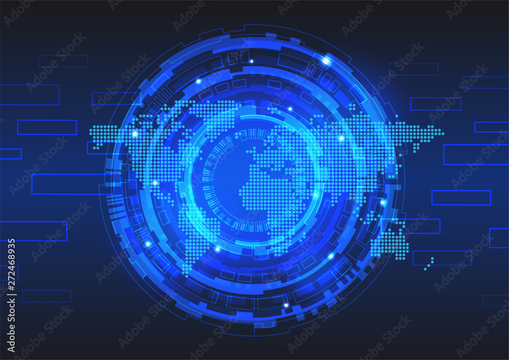 Vector Background of Technology Circles with Dotted World Map Vector Background of Technology Circles with Dotted World Map