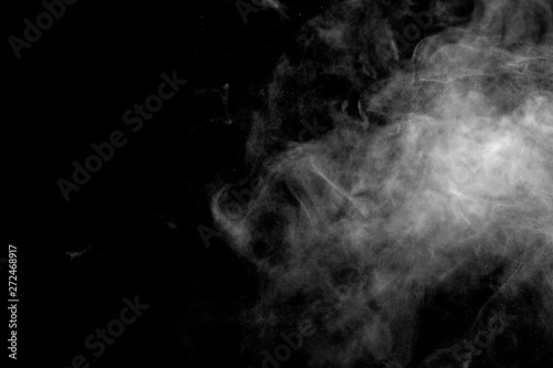 white smoke isolated, abstract powder, water spray on black background, Out of focus