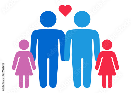 A schematic depiction of a family couple of gay men with children