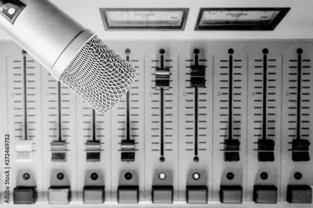 Professional microphone in radio studio Professional microphone in radio studio