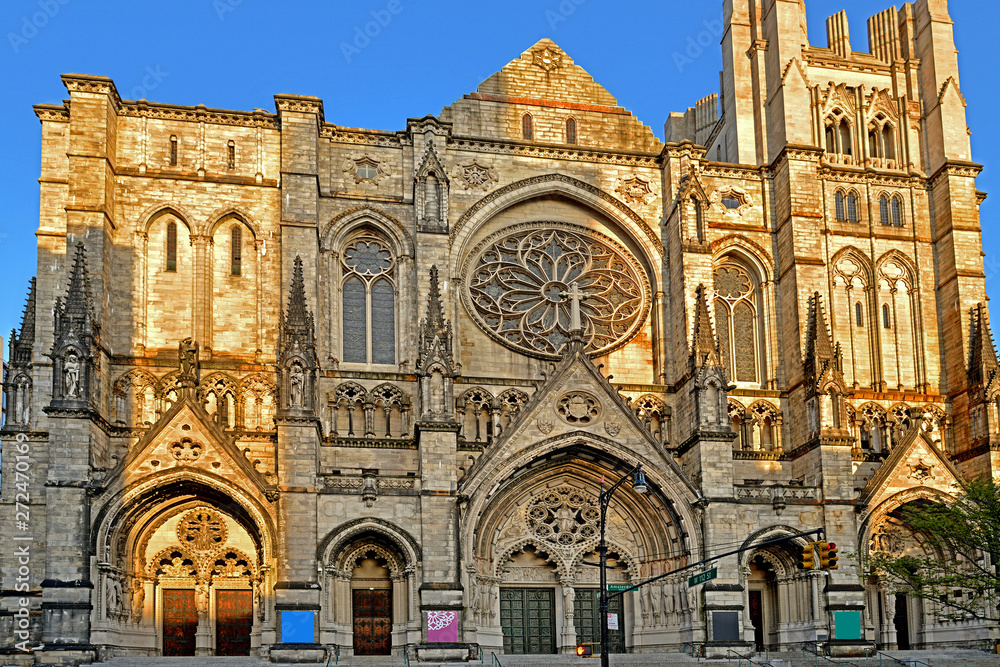 Cathedral of Saint John Divine (1892), cathedral of Episcopal Diocese of New York City, located at 1047 Amsterdam Avenue in Manhattan. Sunset