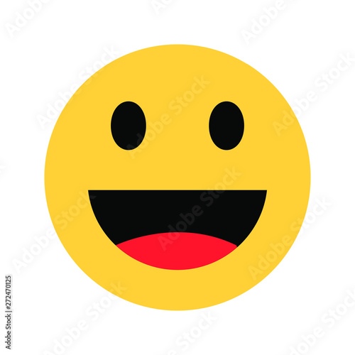 Smile vector icon. Happy smiling face emoticon icon in flat style. Yellow symbol on the white background.
