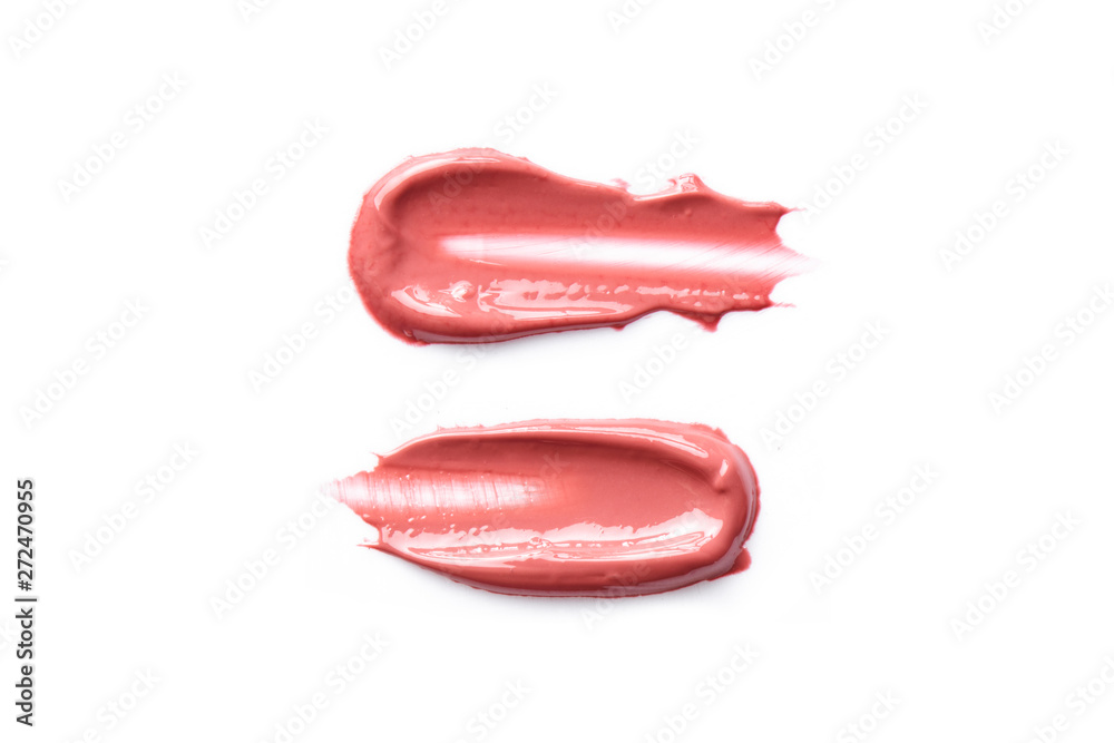 Smudge pink nude lip lipstick on white background Smudge pink nude lip lipstick on white background