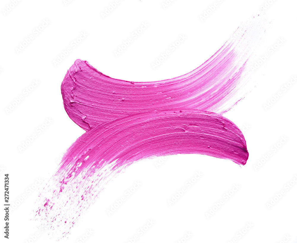 Pink lipstick or acrylic paint isolated on white