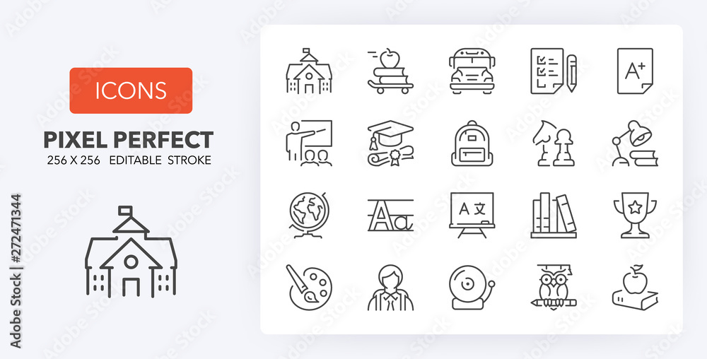 education 1 line icons 256 x 256