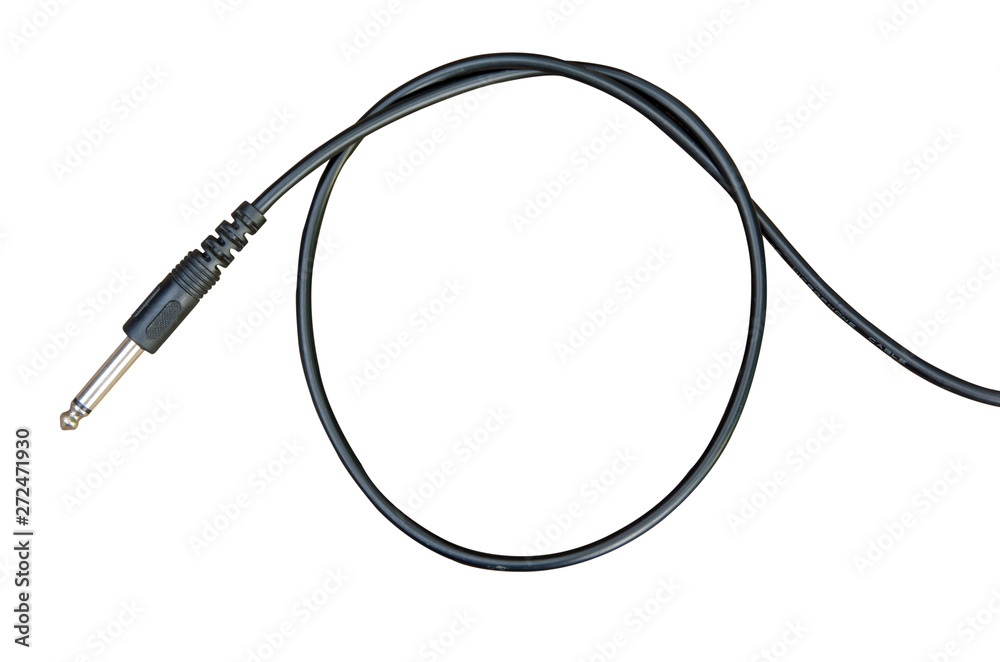 Guitar audio jack with black cable isolated on white background with clipping path Guitar audio jack with black cable isolated on white background with clipping path